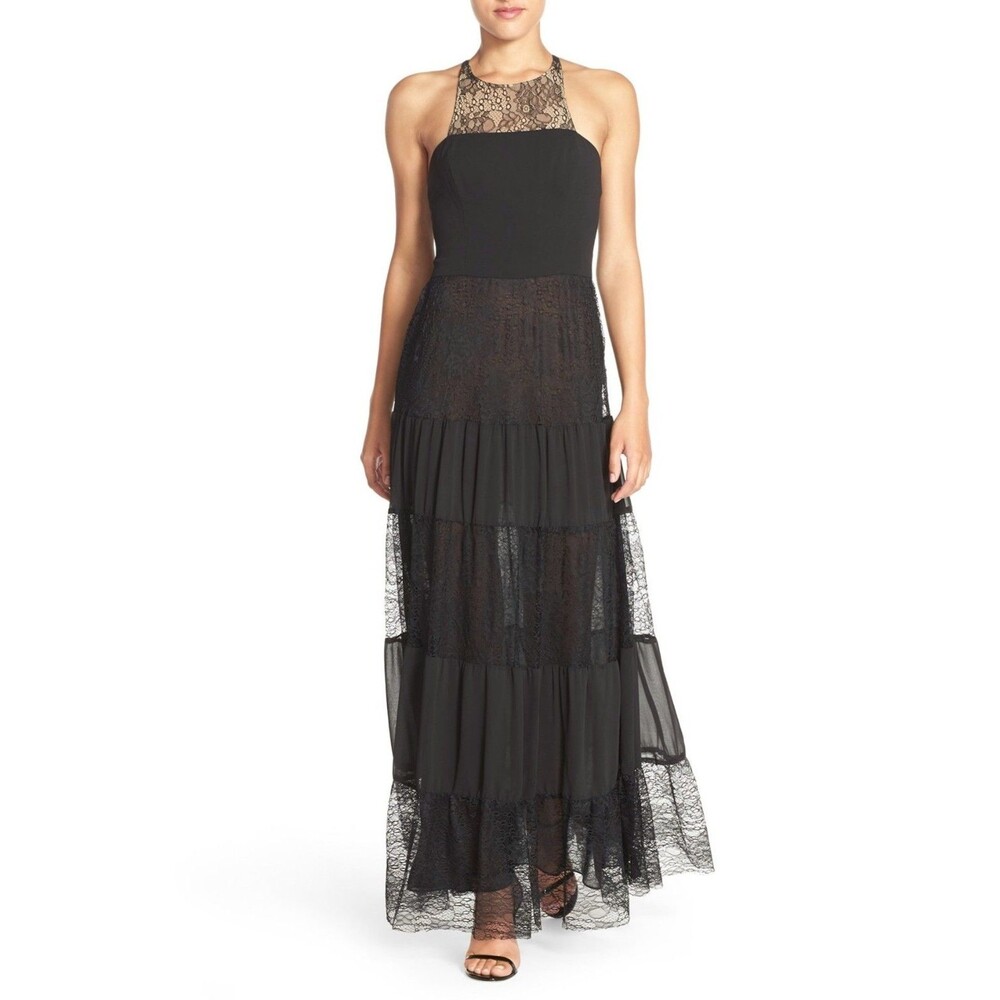 Ali & Jay Black Lace Panel Gown Maxi Dress